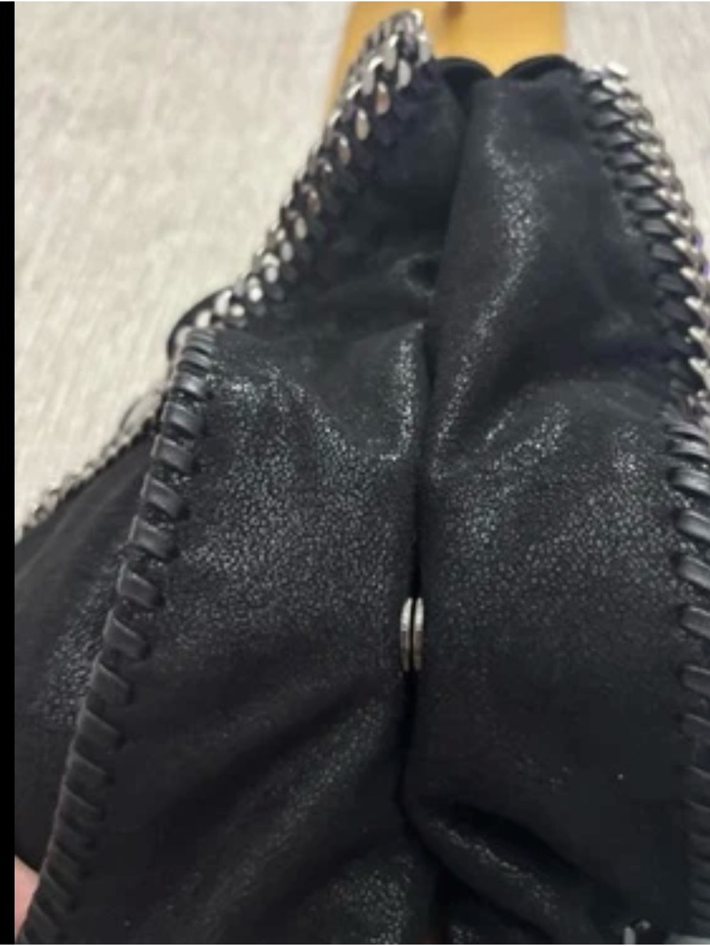 SOLD-Stella McCartney Falabella Tote Large Black Shaggy Deer Chain Trim Bag - Picture 8 of 10